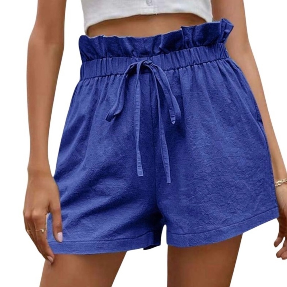 Women's Blue Ruffle Waist Shorts 100% cotton​​​​​​​